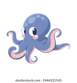 Caricatura lindo pulpo. Animales marinos. Plantilla para pegatinas, baby shower, tarjetas de felicitación e invitación. Ilustración vectorial aislada. 