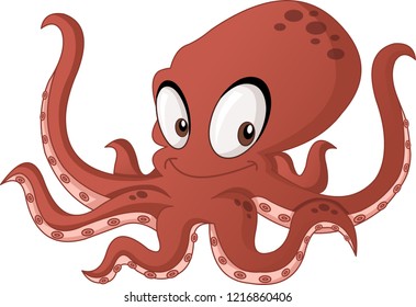 Caricatura lindo Octopus. Ilustración vectorial de un animal divertido y feliz.