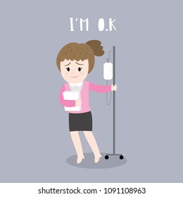 Cartoon cute office woman sick vector.	
