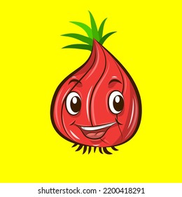 Cartoon cute onion isolated on yellow background suitable for company logo and product mascot design