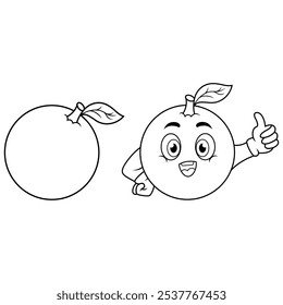Cartoon cute orange fruit giving thumbs up line art