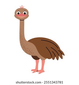 Cartoon cute ostrich. Savanna, african bird. Children illustration. Kids style 