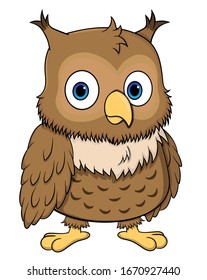 Cartoon cute owl or eagle owl. isolated on white background stock vector illustration
