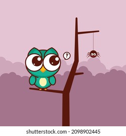 cartoon cute owl on tree