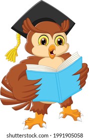 cartoon cute owl reading a book