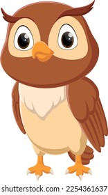 Cartoon cute owl standing on white background