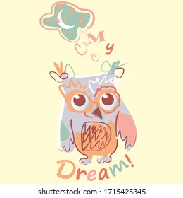 Cartoon cute owl vector character illustration. My dream collection