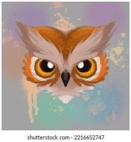 Cartoon cute owl watercolor style isolated on white background