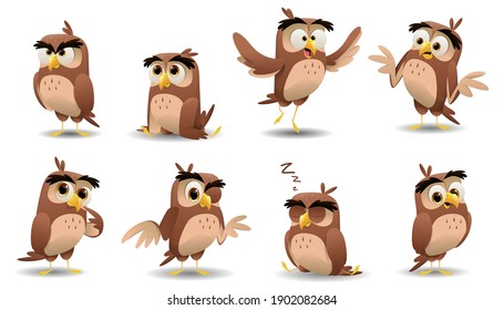 Cartoon cute owls character set