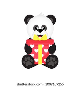 cartoon cute panda with gift sitting