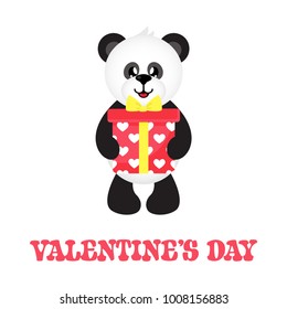 cartoon cute panda with gift and text