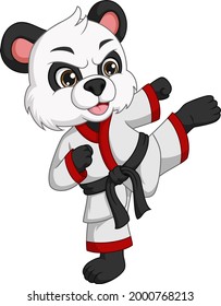 Cartoon cute panda practicing karate