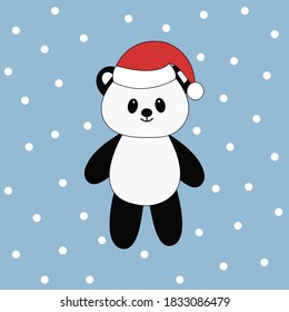 Cartoon cute panda in Santa hat. Vector illustration. Christmas card.