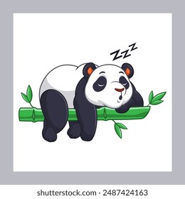 Cartoon cute Panda Sleeping on Bamboo Tree