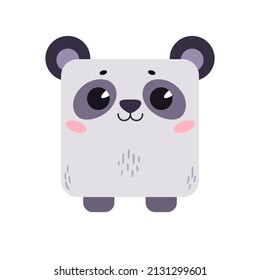 A cartoon cute panda in a square shape. Square icon for apps or games. Vector Kawaii illustration isolated on white background