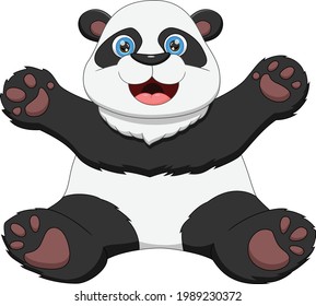 Cartoon cute panda waving on white background