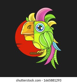 Cartoon Cute Parrot Illustration Suitable For Greeting Card, Poster Or T-shirt Printing.