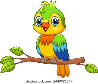 Cartoon Cute Parrot on a tree branch