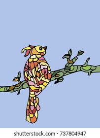 Cartoon cute parrot. Vector illustration on light background.