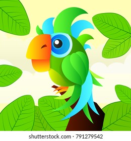 Cartoon cute parrot vector illustration on white background