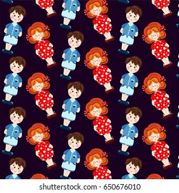 Cartoon cute pattern with children boy and girl character