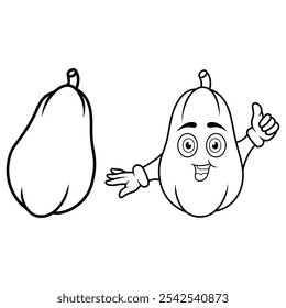  Cartoon cute paw paw papaya fruit giving a thumb up line art