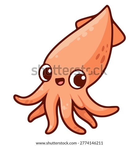 cartoon cute peach squid marine sea life animal flat color vector illustration template design