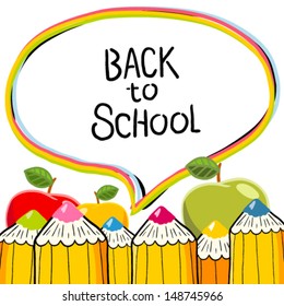 Cartoon cute pencil back to school card with text bubble 