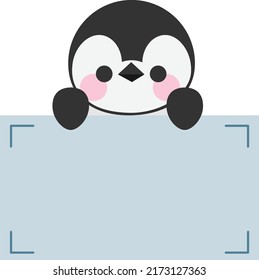 Cartoon cute penguin holding memo. Frame for photo, text, note, sticker, label. Little animal to do list card. Isolated on white background, vector, illustration, EPS10