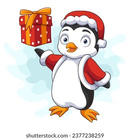 cartoon Cute penguin holding present