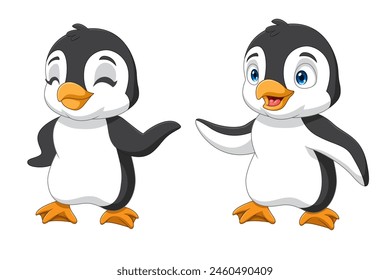 Cartoon cute  penguin isolated on white background