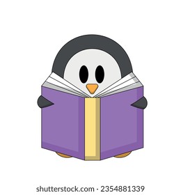 Cartoon cute Penguin read Book in color