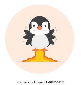 Cartoon Cute penguin with Rocket 