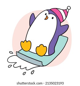 Cartoon cute penguin and slide vector.