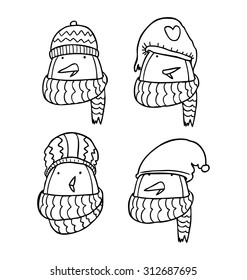 cartoon cute penguin wearing winter accessories