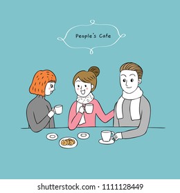 Cartoon cute people talking in cafe vector.