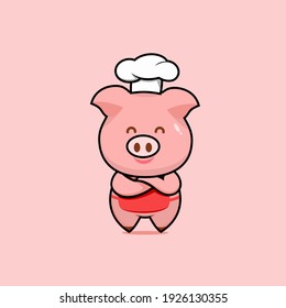 cartoon cute pig chef vector design