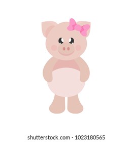cartoon cute pig girl with bow