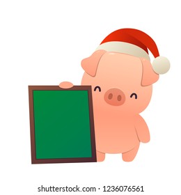 Cartoon cute pig with message board isolated vector