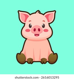 Cartoon cute pig sitting vector illustration