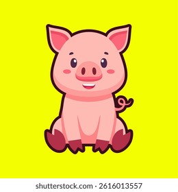 Cartoon cute pig sitting vector illustration