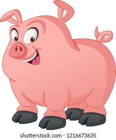 Cartoon cute pig. Vector illustration of funny happy animal.