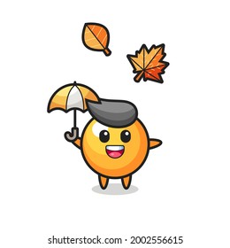 cartoon of the cute ping pong ball holding an umbrella in autumn , cute style design for t shirt, sticker, logo element