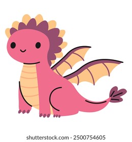 Cartoon cute pink dragon character. Vector 