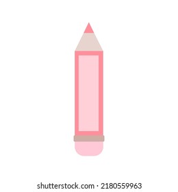 Cartoon cute pink pencil. Isolated on white background, flat design, vector, illustration, EPS10