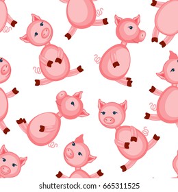 Cartoon cute pink pig isolated on white background, seamless pattern, colorful vector illustration farmer domestic animal, Character design for greeting card, children invitation, creation of alphabet