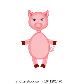 Cartoon cute pink pigs standing isolated on white, colorful vector illustration farmer domestic animals, Character design for greeting cards, children invitation, creation of alphabet, baby shower