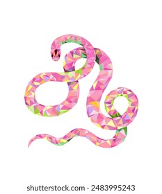 Cartoon cute pink snake isolated on white background. polygonal style snake. Chinese horoscope zodiac sign, year of the snake 2025. Friendly geometric reptile. Design for logo, print or web. Vector il