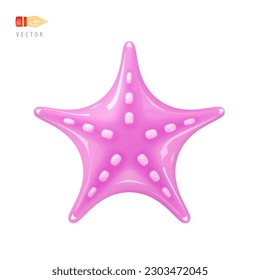 Cartoon Cute Pink Starfish. Funny Sea Animal. Vector Illustration Object isolated on white background. Realistic 3D vector icon