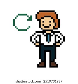 Cartoon bonito pixel cartoon personagem 8bit homem de negócios homem de negócios jogo de trabalho inteligente para negócios de decoração 8 bits masculino carreira personagem inteligente vetor png.